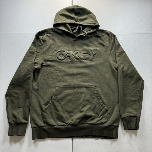 Oakley Embossed Logo Hoodie Men’s Large Green Tech Drawstring Sweatshirt Y2K - Picture 2 of 6
